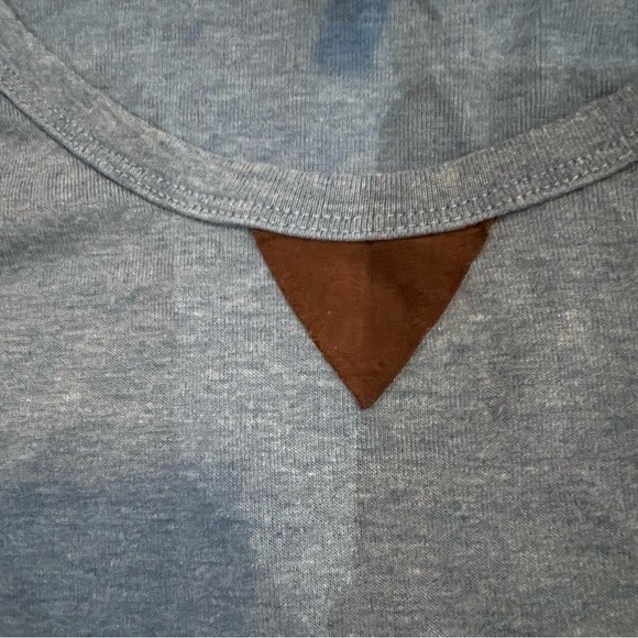Long sleeve blue knit top with suede elbow patches and button detail size small - Picture 7 of 8
